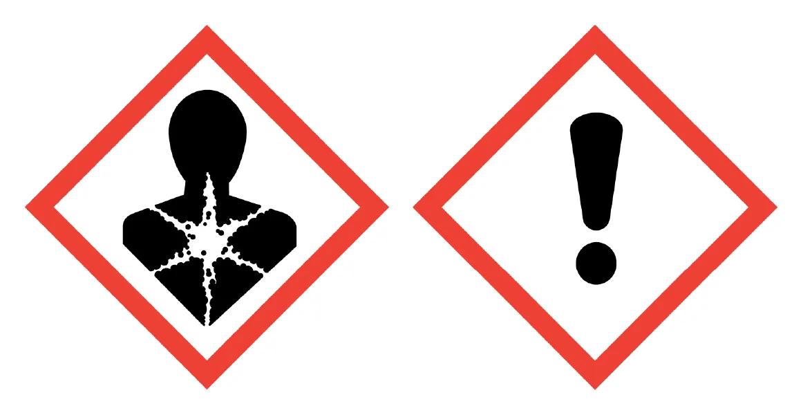 Exploding Man Exclamation Mark GHS Darstellung der GHS-Gefahrenpiktogramme für Gesundheitsgefahr und Gesundheitsgefährdung nebeneinander