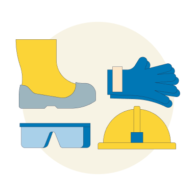 Grafische Darstellung zum Thema Unfallverhütung mit Baustellenutensilien 