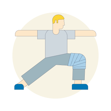 Grafische Darstellung zum Thema Rehabilitation mit einem Reha-Patienten, der Übungen macht	 