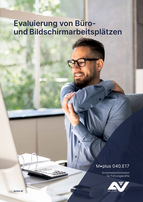 Titelbild des Merkblattes "M.plus 040.E17 Evaluierung von Büro- und Bildschirmarbeitsplätzen"