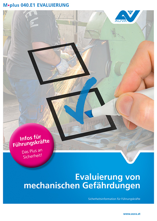 Titelbild des Merkblattes "M.plus 040.E1 Evaluierung von mechanischen Gefährdungen"