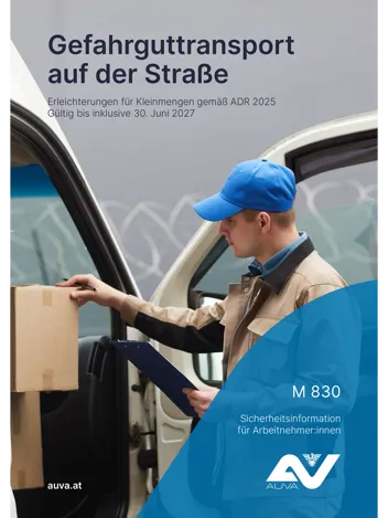 Titelbild des Merkblattes "M 830 Gefahrguttransport auf der Straße" Titelbild des Merkblattes "M 830 Gefahrguttransport auf der Straße"