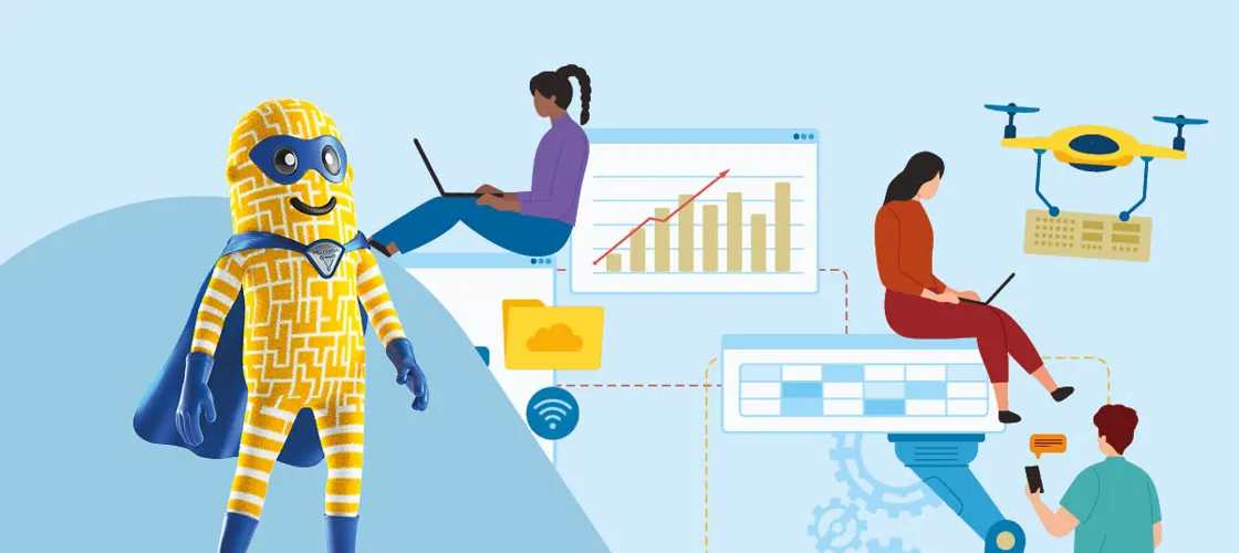 SIA DIGI (C) Digitalwerk & Vienna Paint Studios, Iconic Prototype 3 Präventina mit Menschen, die digitale Technologien nutzen