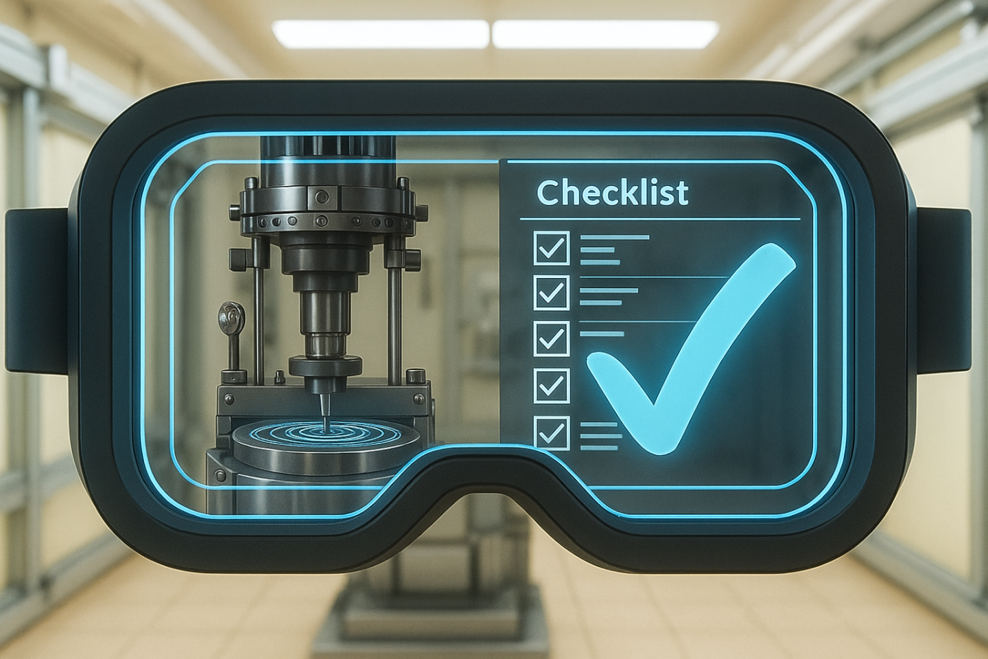 Darstellung einer Augmented Reality-Anwendung, die neben einer Bohrmaschine eine virtuelle Checkliste einblendet.