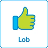 AUVA Icon 3 Button Lob 2021 01 31 Vektor Mit Schrift - Ombudsstelle Button mit Schrift Lob als AUVA-Icon für Ombudsstelle