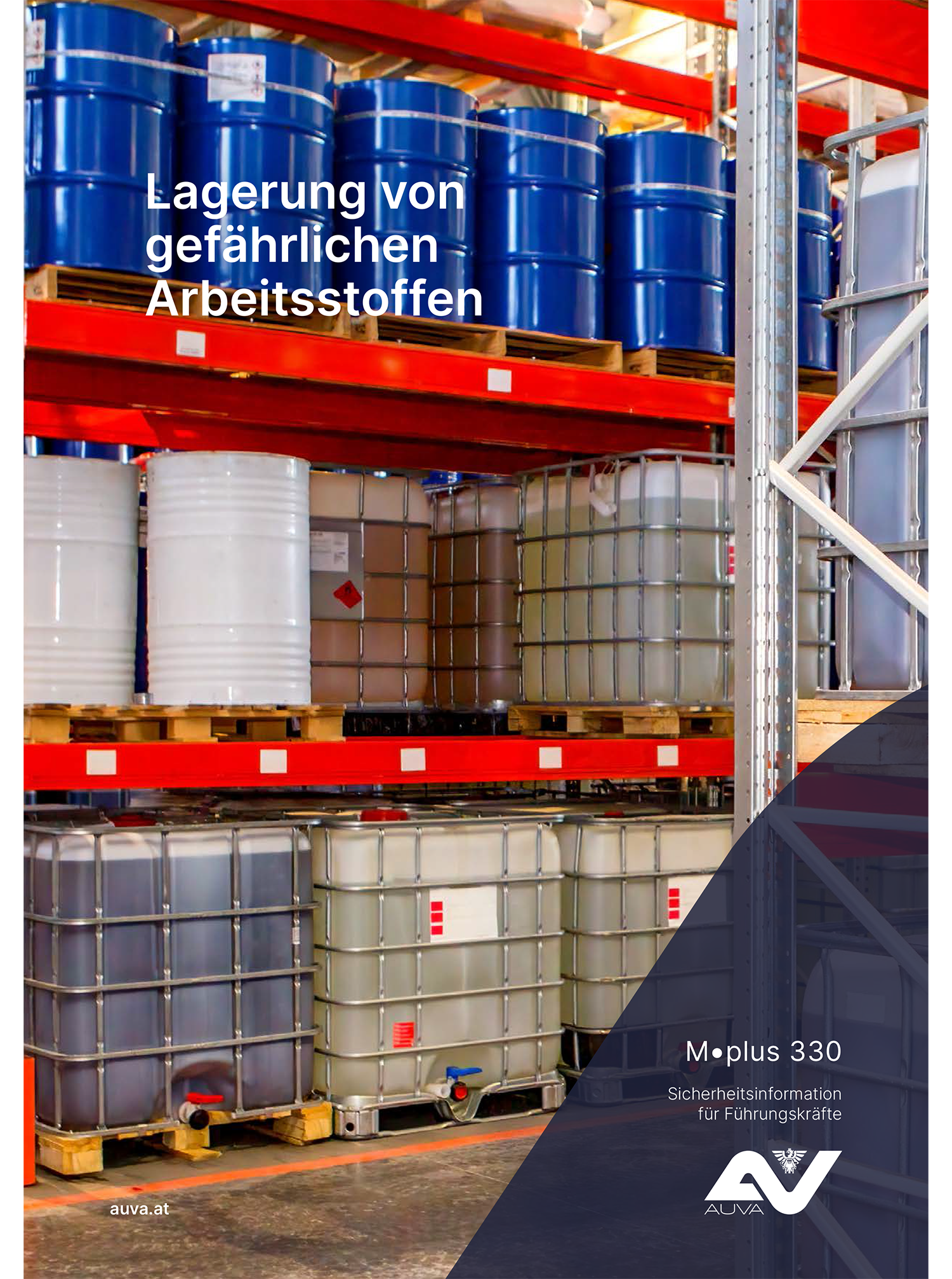 Titelbild des Merkblattes "M.plus 330 Lagerung von gefährlichen Arbeitsstoffen"