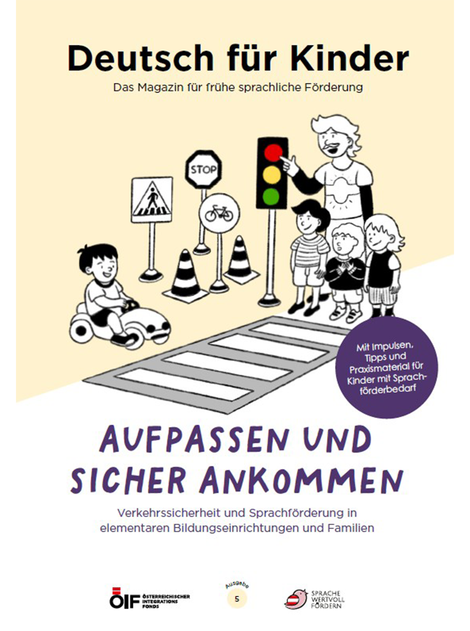 Titelseite des Magazins "Deutsch für Kinder - Aufpassen und Sicher Ankommen"