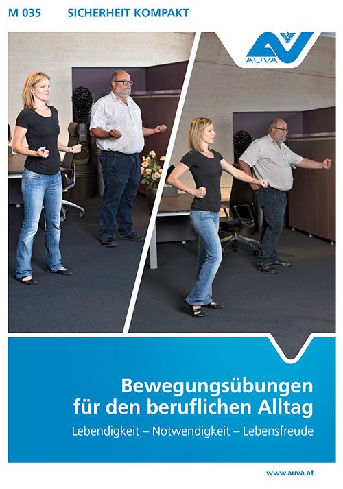 Titelbild des Merkblattes "M 035 Bewegungsübungen für den beruflichen Alltag"