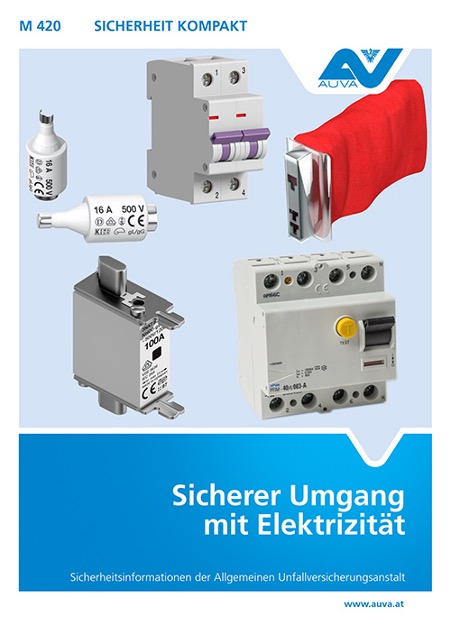 Titelbild des Merkblattes "M 420 Sicherer Umgang mit Elektrizität"