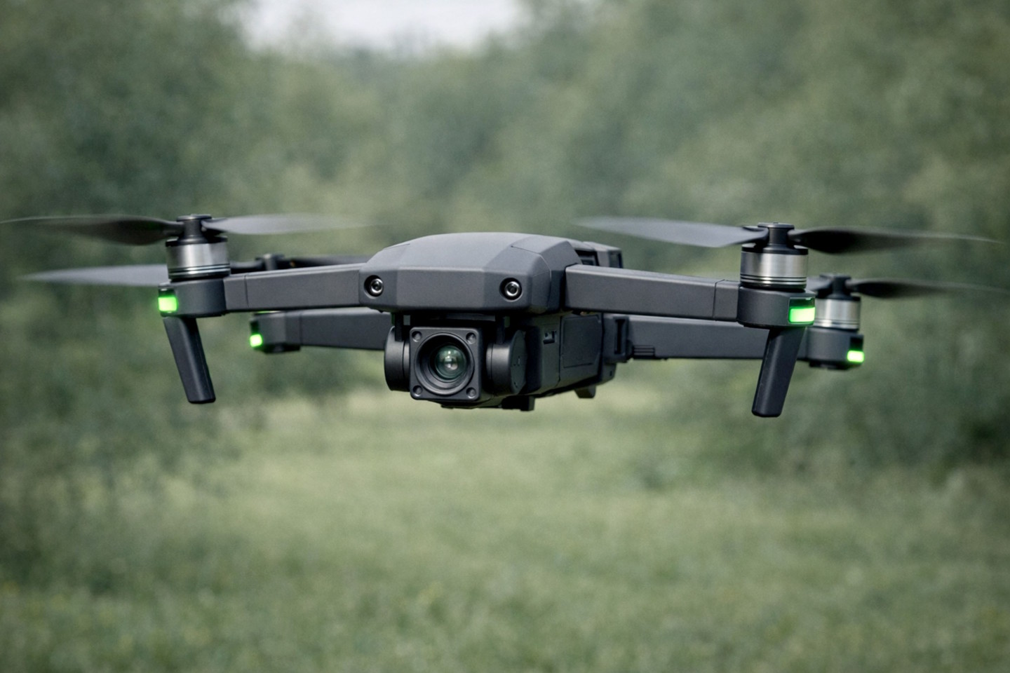 Bild einer fliegenden Drohne im Grünen