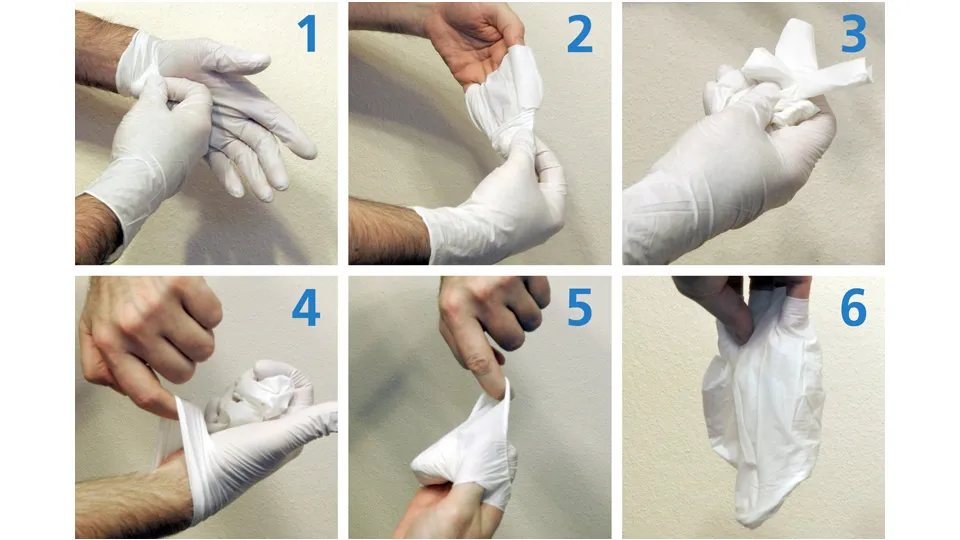 Korrektes Ausziehen Der Handschuhe Schritt 1 6 960X540 Credit Lwtaf Bildliche Anleitung für das korrekte Ausziehen von Einmalhandschuhe