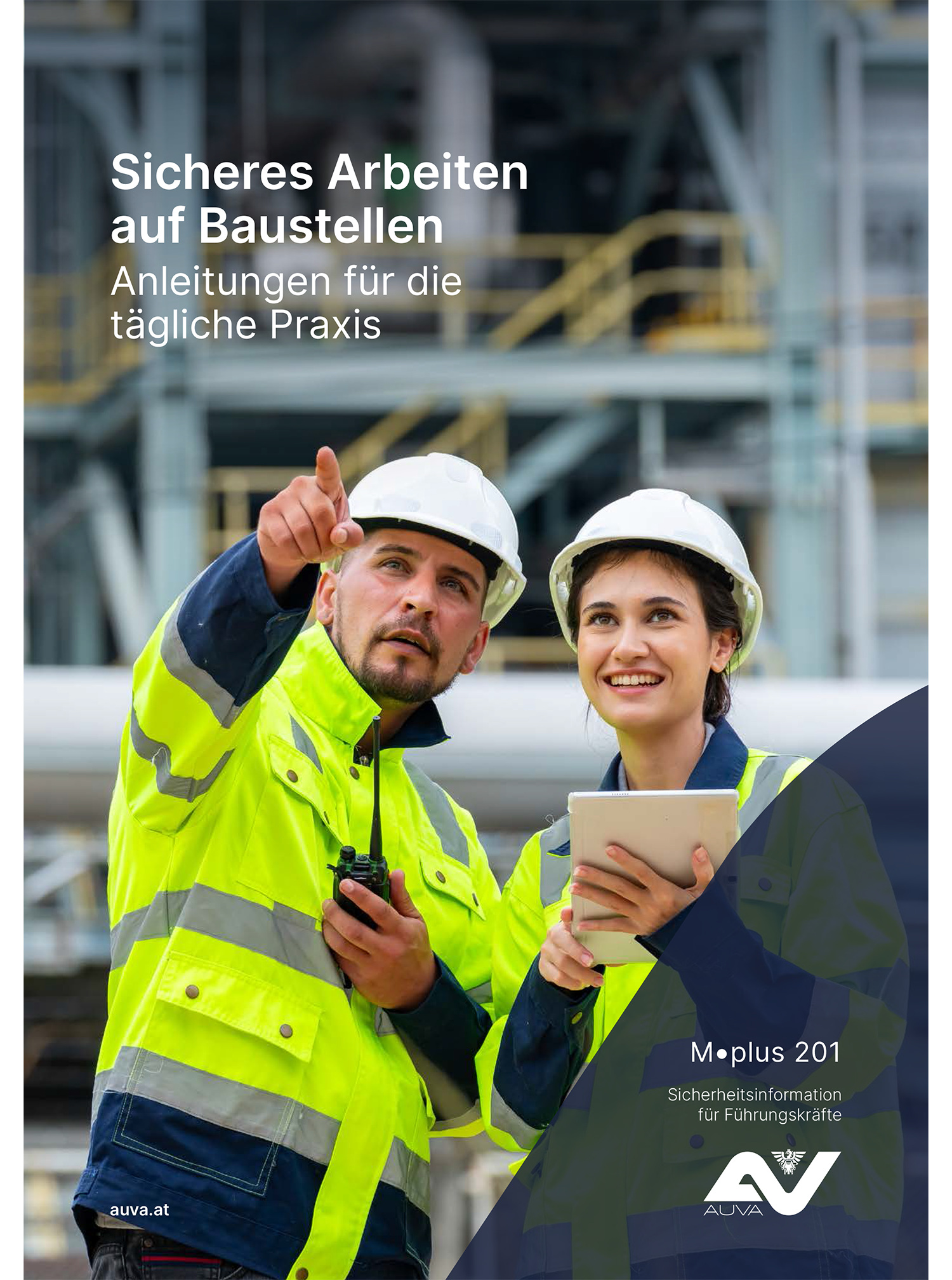 Titelbild des Merkblattes M.plus 201 "Sicheres Arbeiten auf Baustellen"