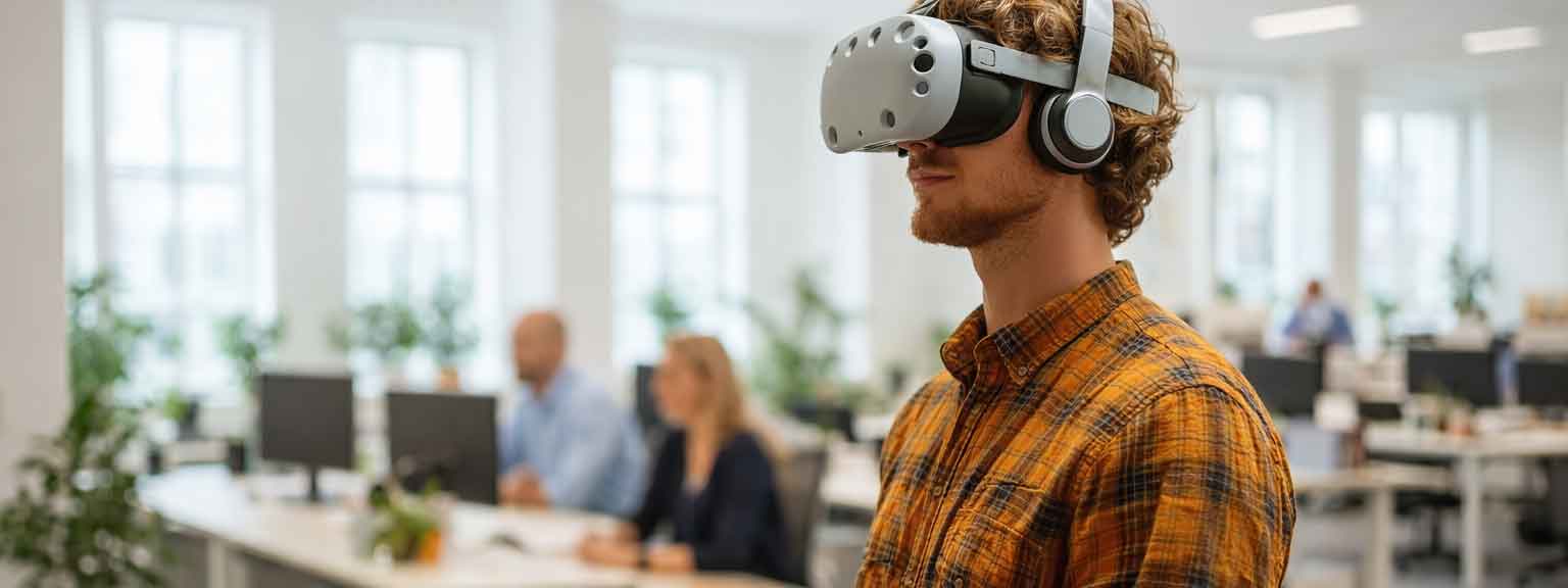 Mitarbeitender testet Gefahrensituationen zuerst in der virtuellen Welt. 