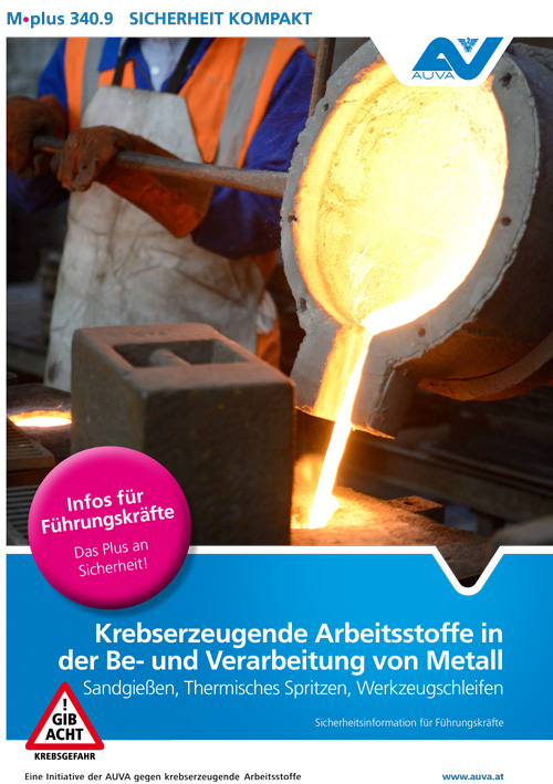 Titelbild des Merkblattes "M.plus 340.9 Krebserzeugende Arbeitsstoffe in der Be- und Verarbeitung von Metall"