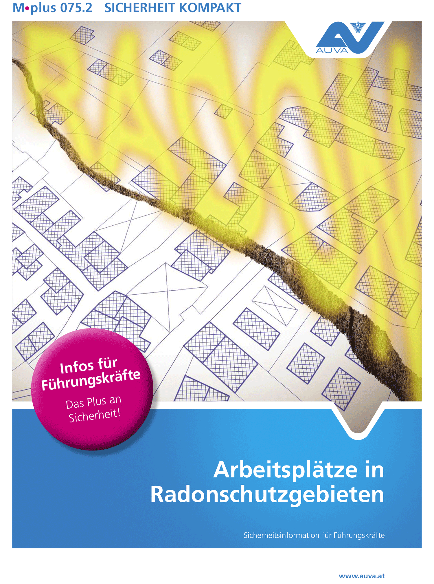 Titelbild des Merkblattes "M.plus 075.2 Arbeitsplätze in Radonschutzgebieten"