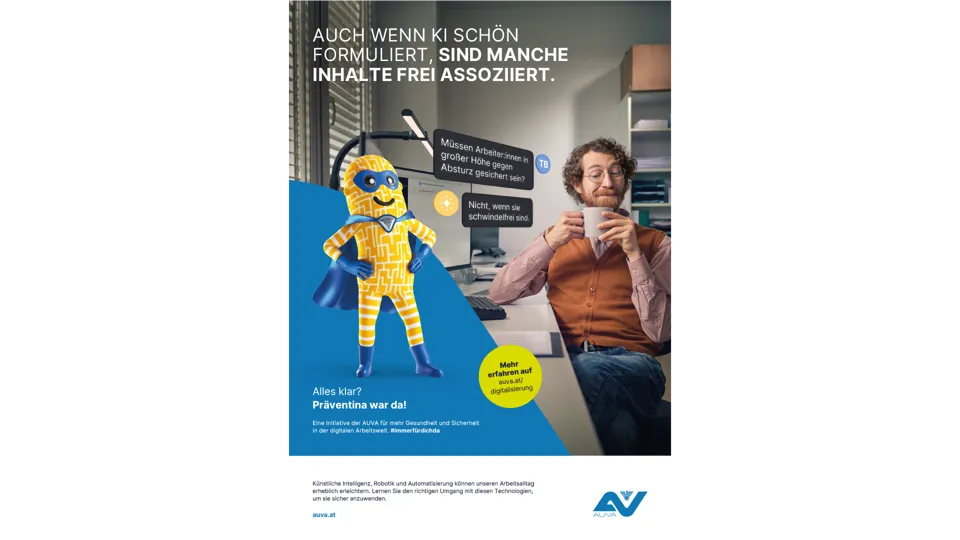 Arbeitnehmer:innen Sujet Robotik & KI: Auch wenn KI oft schön formuliert sind manche Inhalte frei assoziiert.