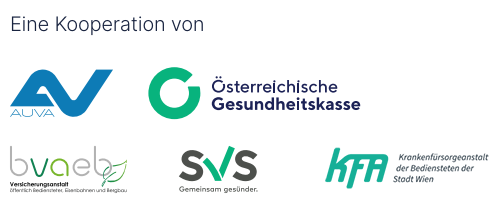 Logos der AUVA, ÖGK, BVAEB, SVS und KFA