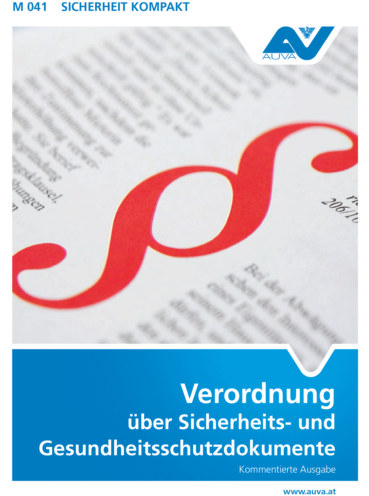 Titelbild des Merkblattes "M 041 Verordnung über Sicherheits- und Gesundheitsschutzdokumente"