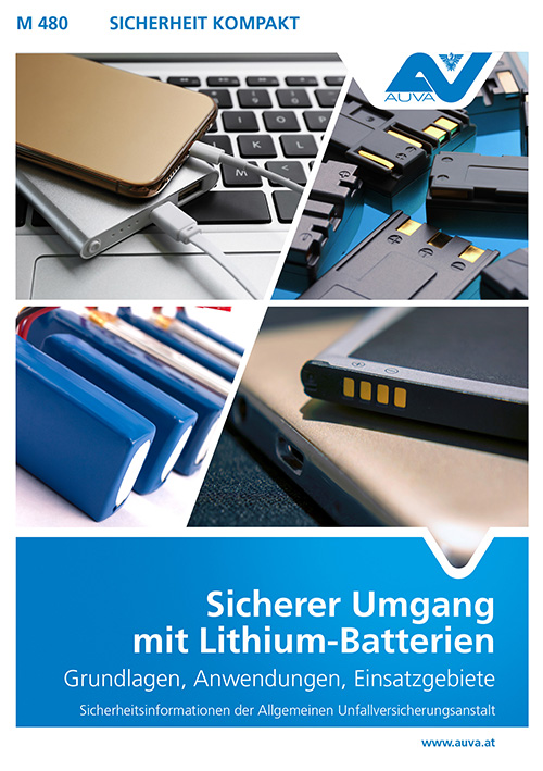 Titelbild des Merkblattes "M 480 Sicherer Umgang mit Lithium-Batterien"