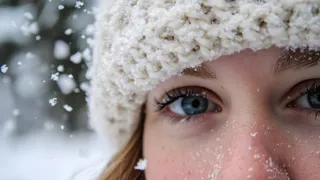 Adobestock 1103904783 1440 Credit Aun Generiert Mit KI Nahaufnahme eines Frauengesichts mit Winterhaube und Schneeflocken