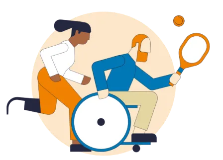 Illustration von einer weiblichen und einer männlichen Person beim Parasport Illustration von einer weiblichen und einer männlichen Person beim Parasport