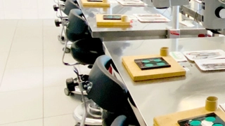 Mehrere für mikrochirurgische Übungen mit Mikroskop sowie Instrumentenset etc. ausgestattete Arbeitsplätze