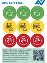 Abbildung des Aufklebers "Work Safe Label" Abbildung des Aufklebers "Work Safe Label"