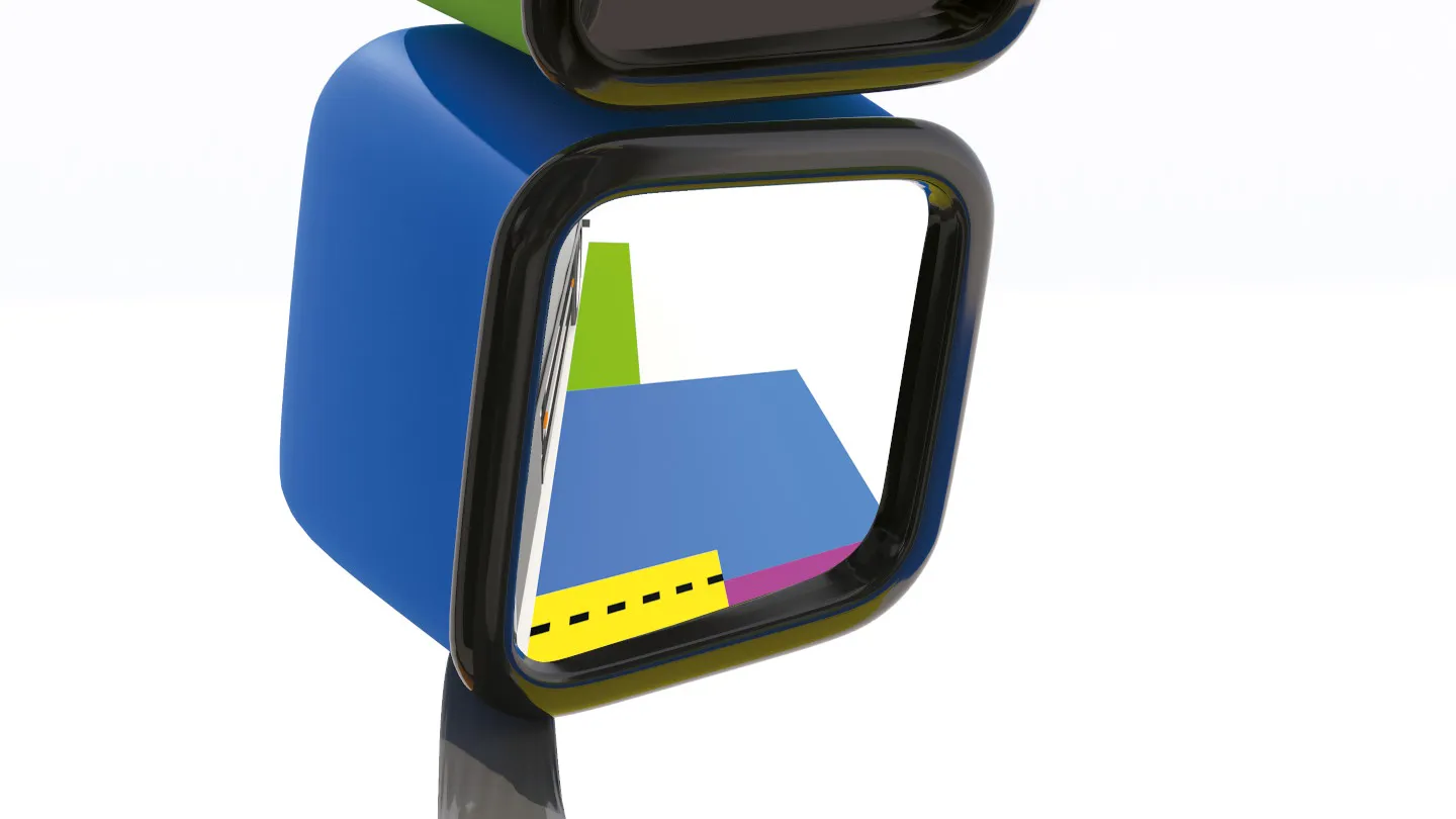 Weitwinkelspiegel Animation des Blicks in den Weitwinkelspiegel beim Lkw