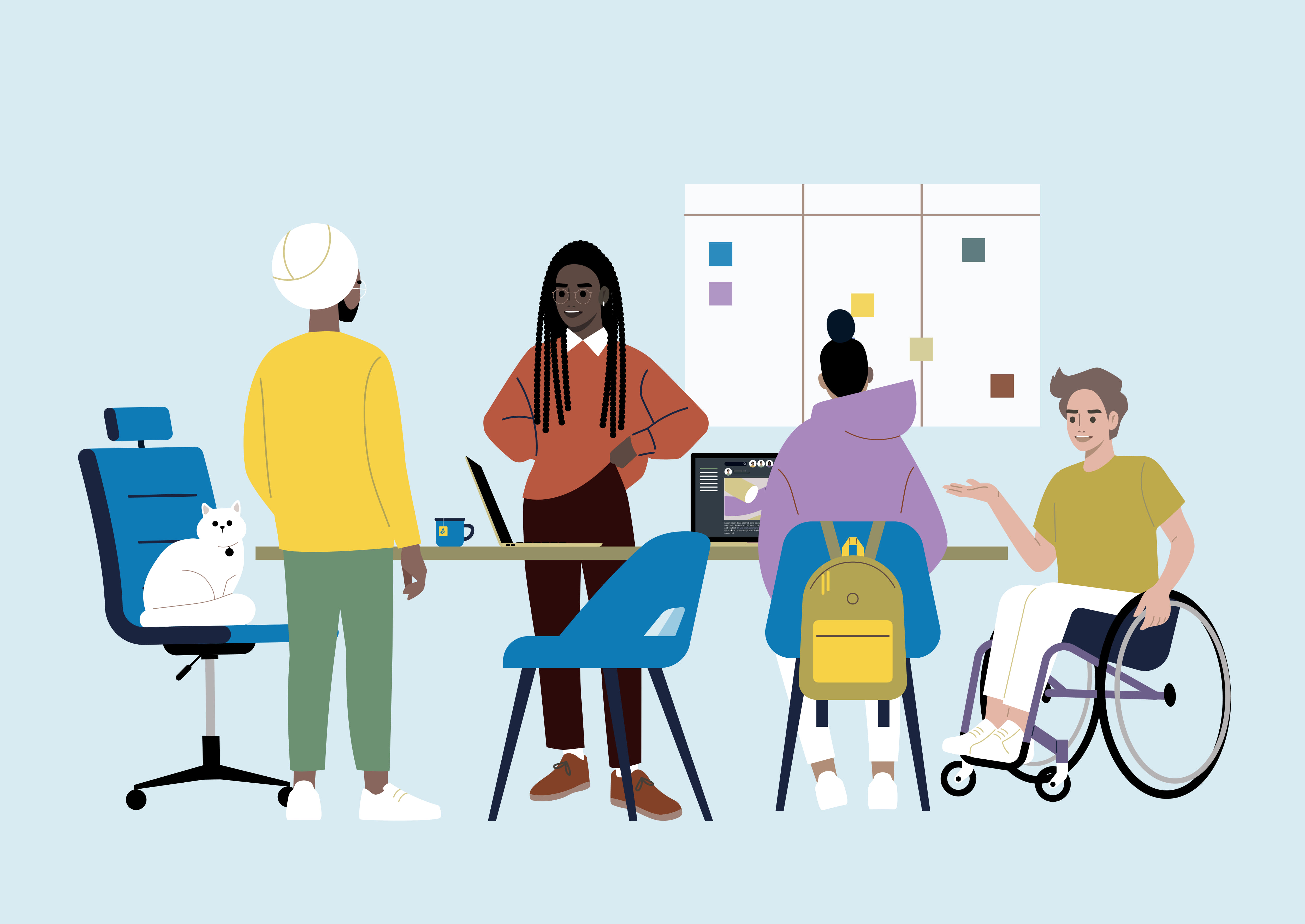 Diverses Team bei der Zusammenarbeit in einem inklusiven Arbeitsumfeld